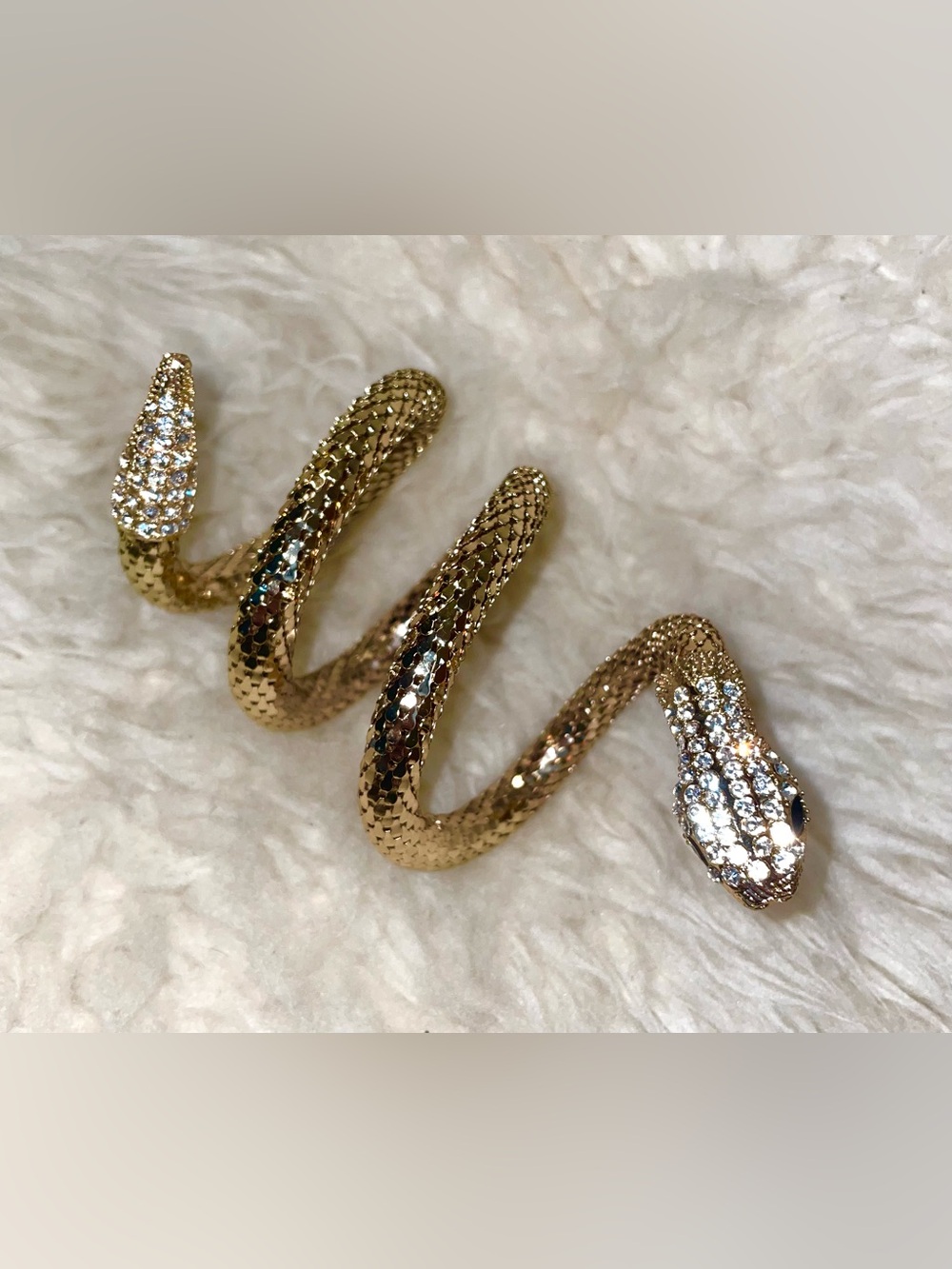 Gold-Tone Woven Snake Wrap Bracelet with Rhinestones